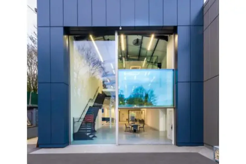 double high sliding glass door and oversized vertical sash window