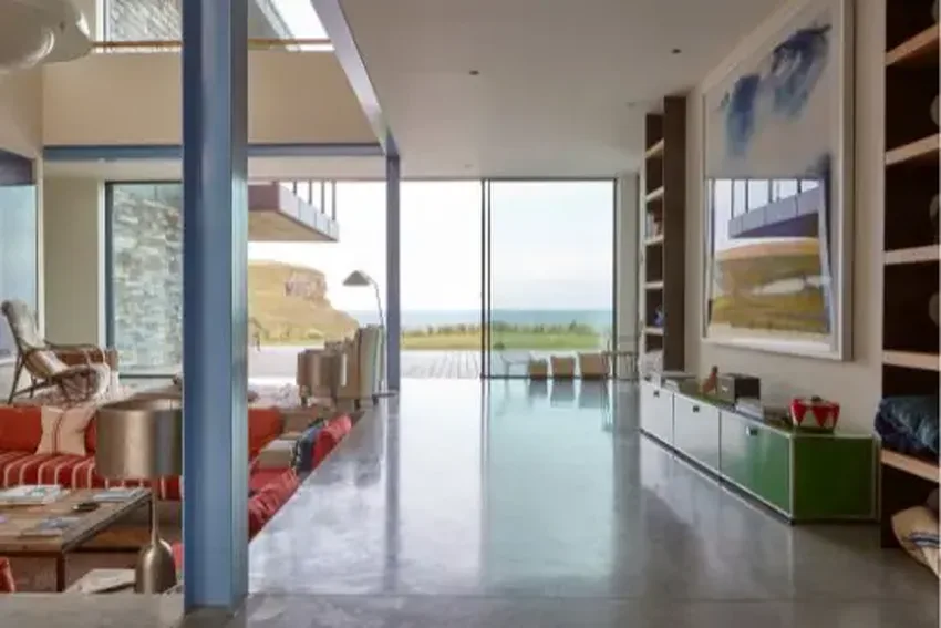 floor to ceiling slimmest sliding glass doors in a new build house in mawgan port
