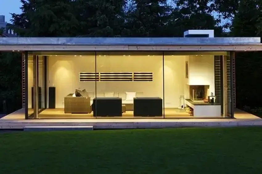 luxury garden room with minimal windows sliding doors create sliding glass walls