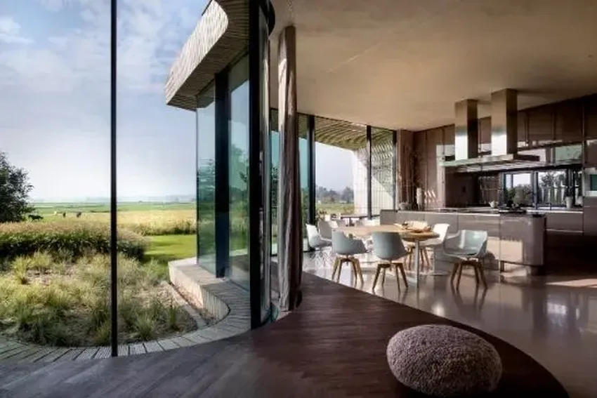 luxury interior design with warm brown tones and a biophilic design