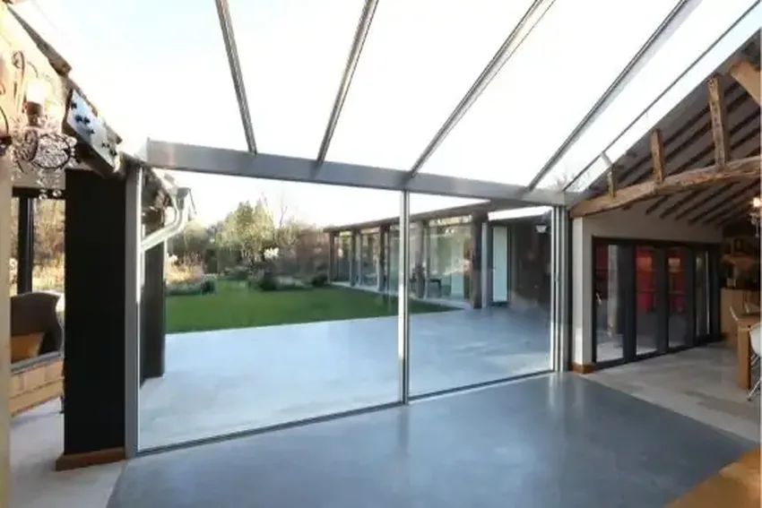 pas24 slim sliding glass door in a renovated barn