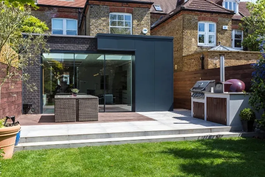 sliding glass pocket door from minimal windows in a modern rear extension in London