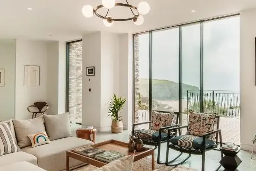 two pane slim framed aluminium sliding door in a luxury new build home on the beachfront