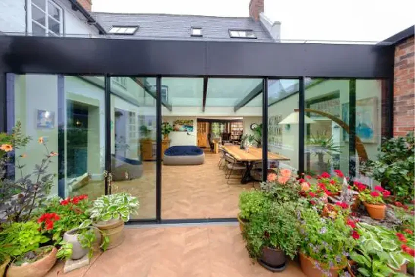 triple glazed ultra-slim sliding glass door in a contemporary extension in Leicester