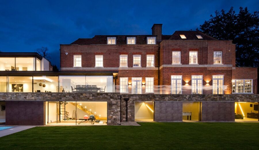 luxury four storey new build home with two pane minimal windows sliding glass doors