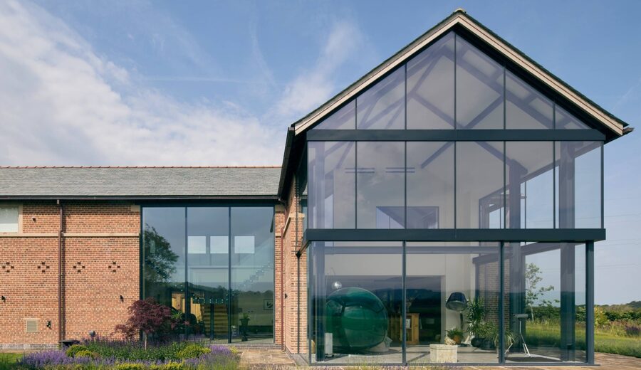 Garden View of Slim Sliding Glass Doors in Cheshire | Fodens Farm