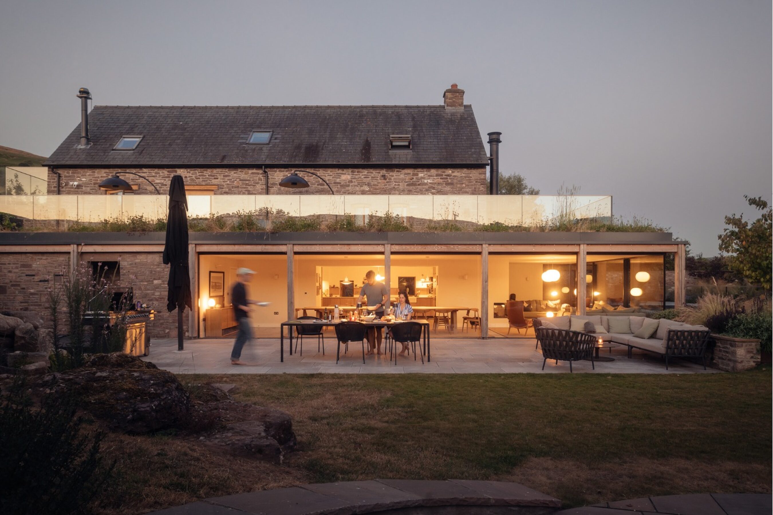 Evening View of Lower Mill Sliding Glass Doors in Wales