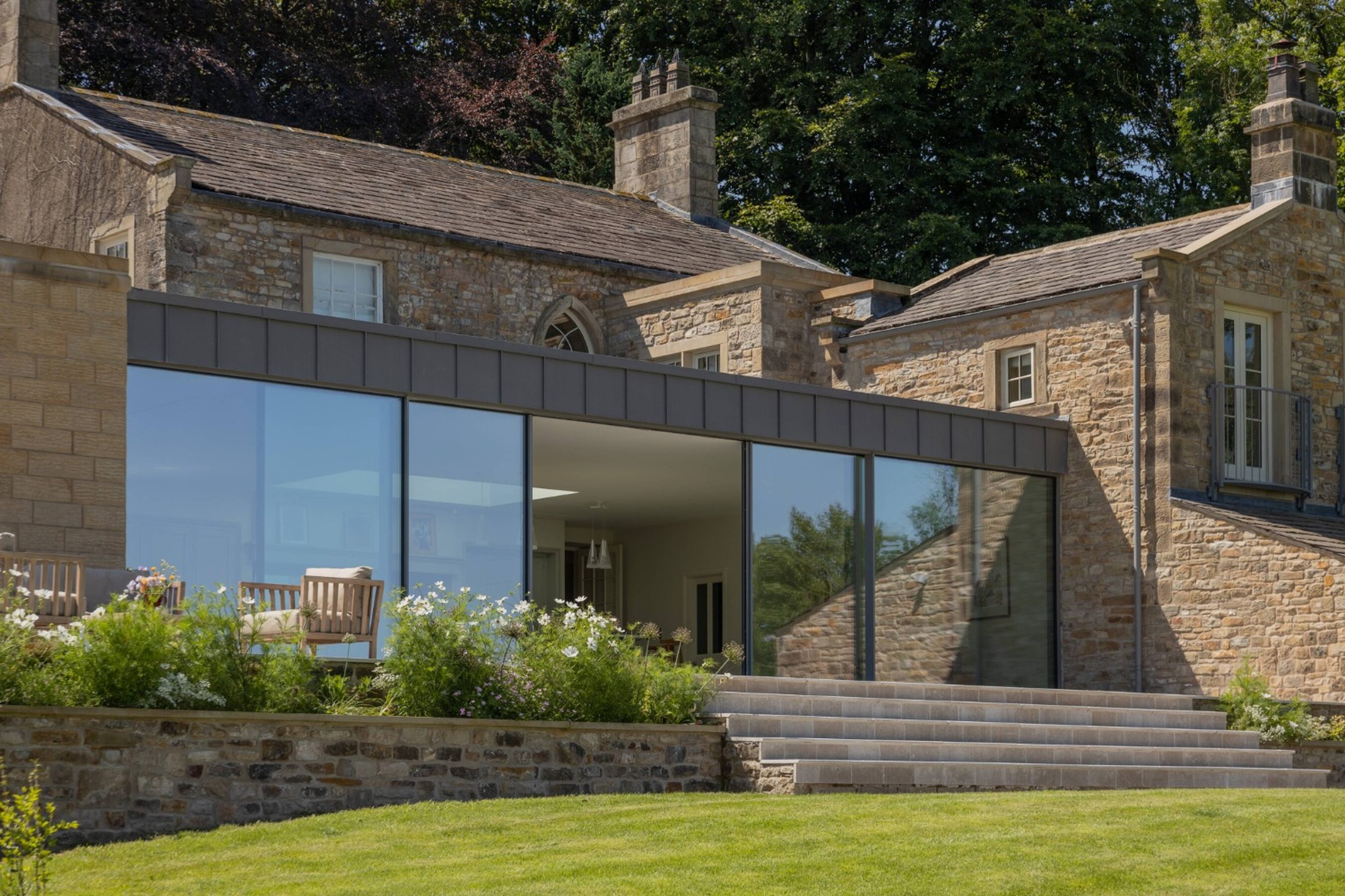 Garden View of Triple Glazed Sliding Doors in Lancashire | Martin Top Farm