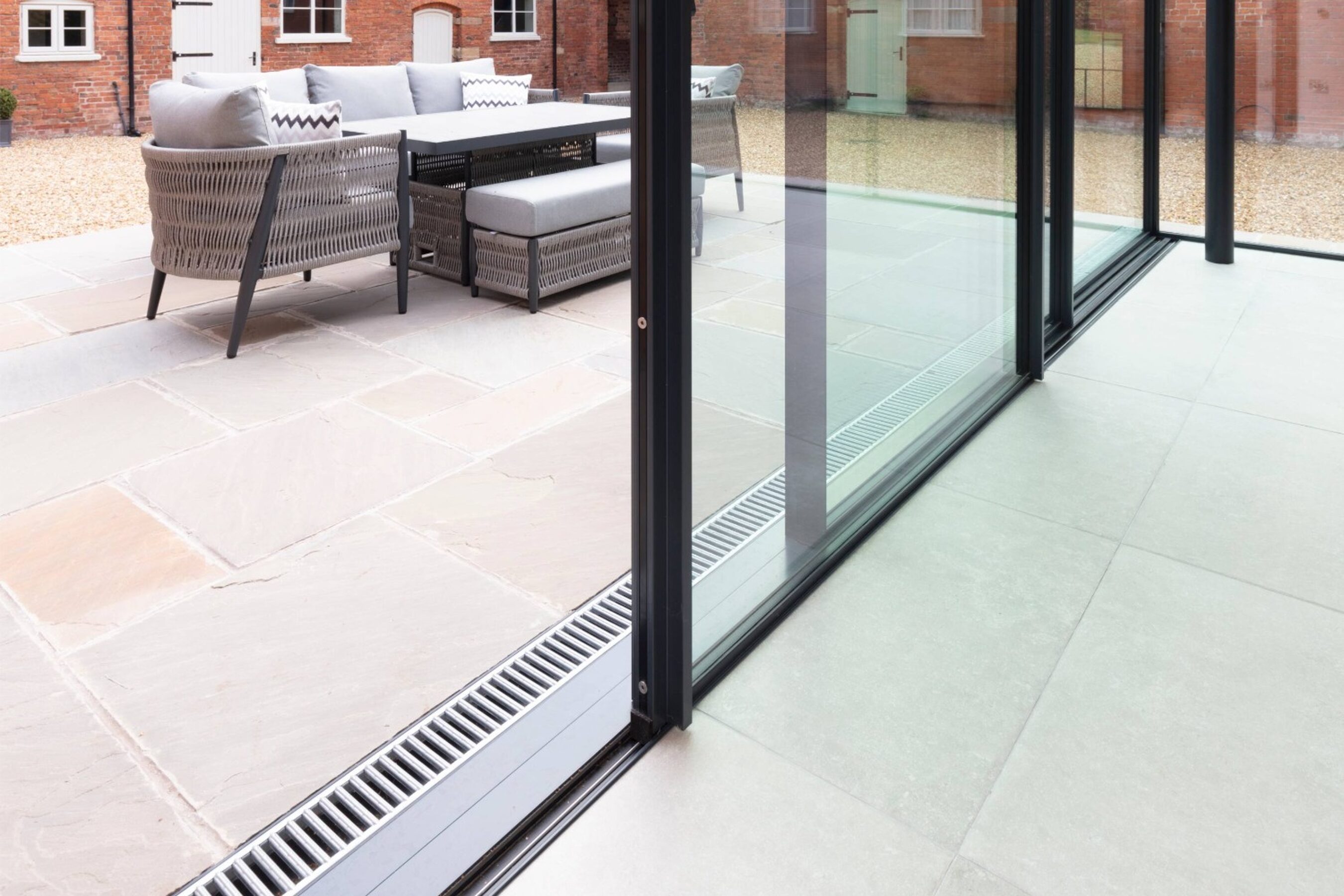 Flush Threshold of Glass Extension with Sliding Doors in Cheshire | Illidge Green