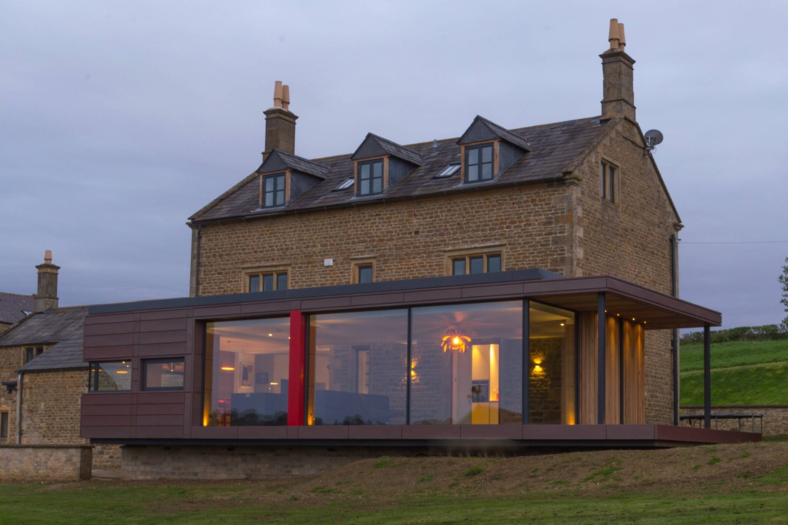 External View of Farmhouse Extension | Open Corner Sliding Doors in Warwickshire