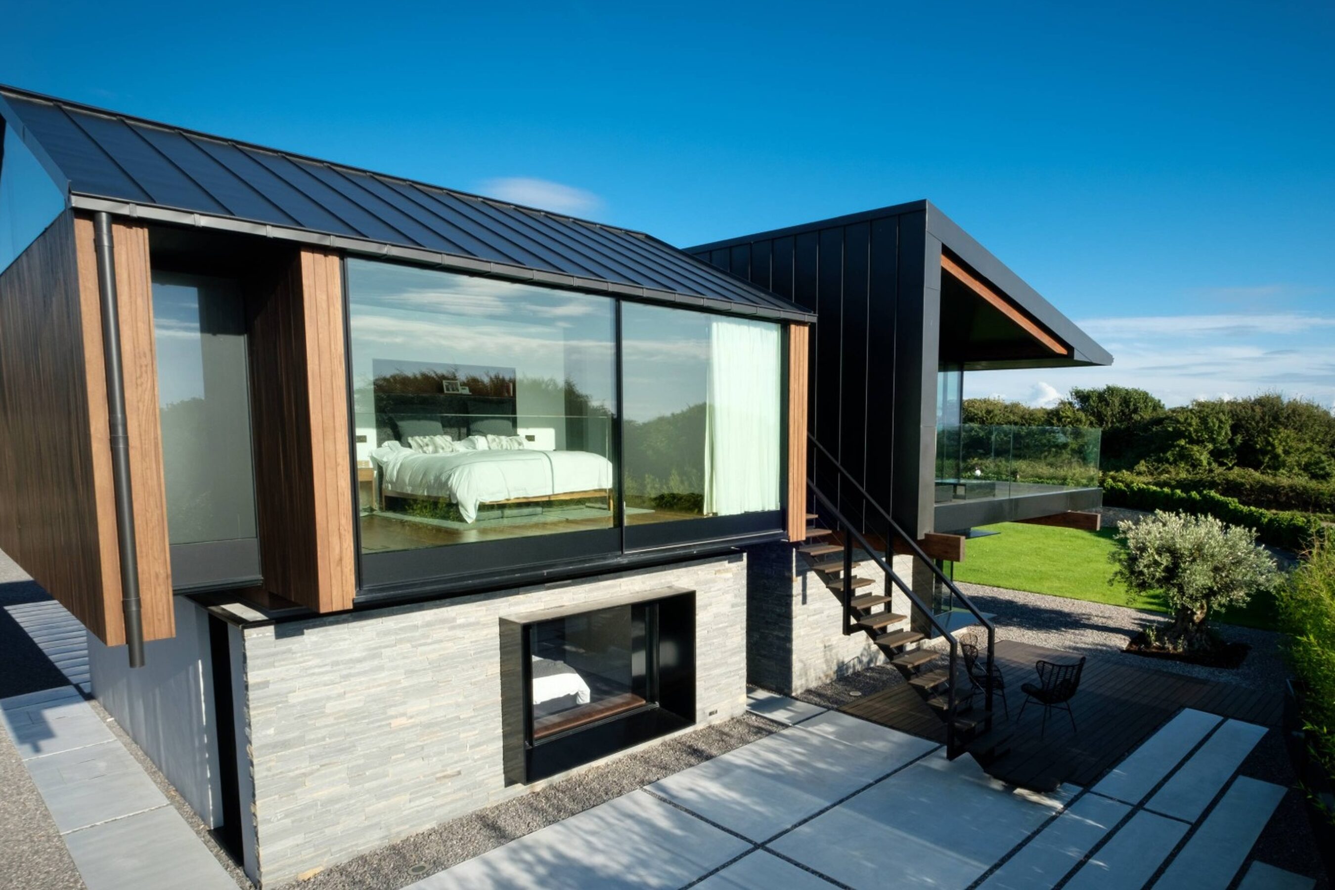 Bedroom glass sliding doors in Wales | Silver House