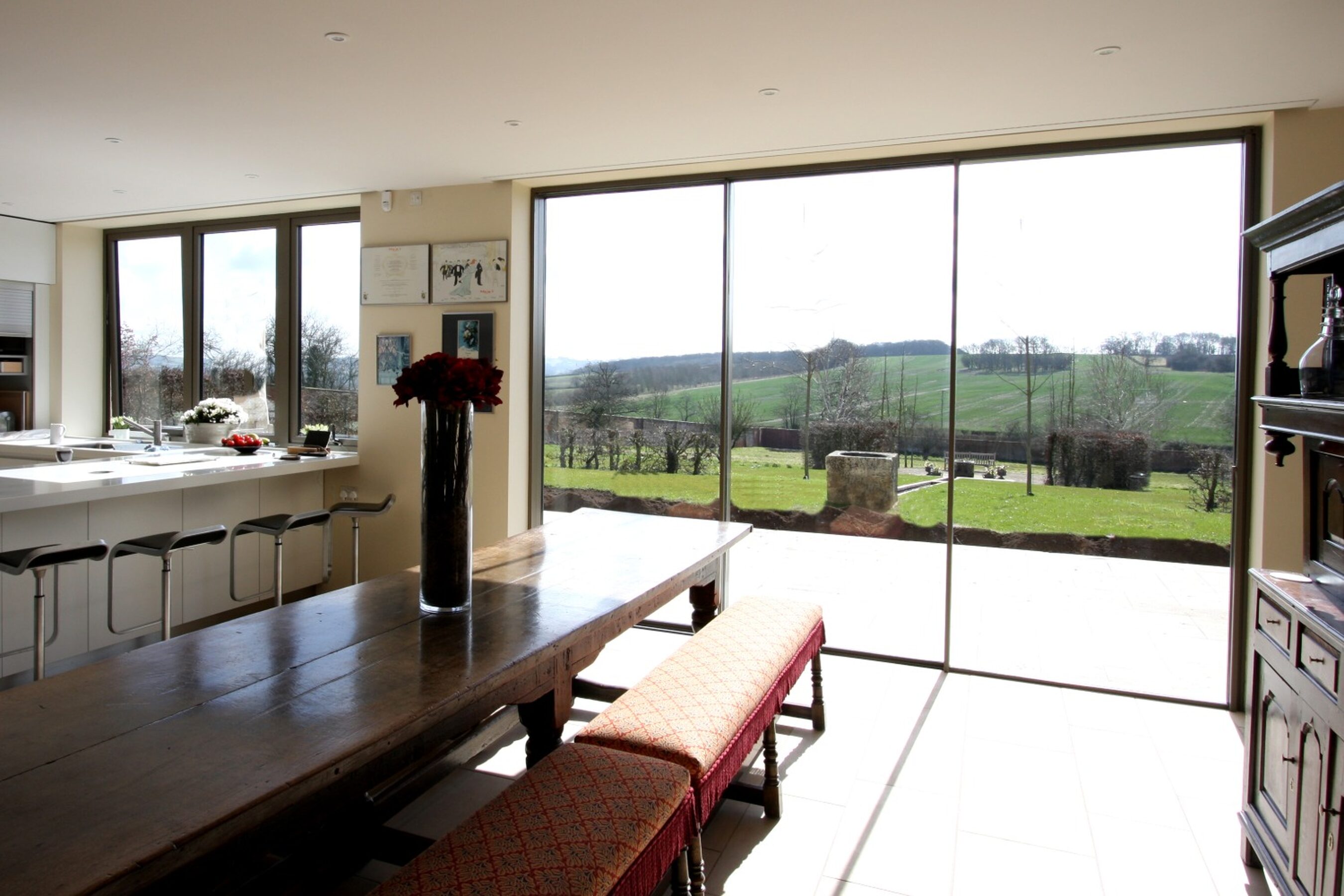 Internal View of Slim Sliding Doors in Warwickshire | Wall House