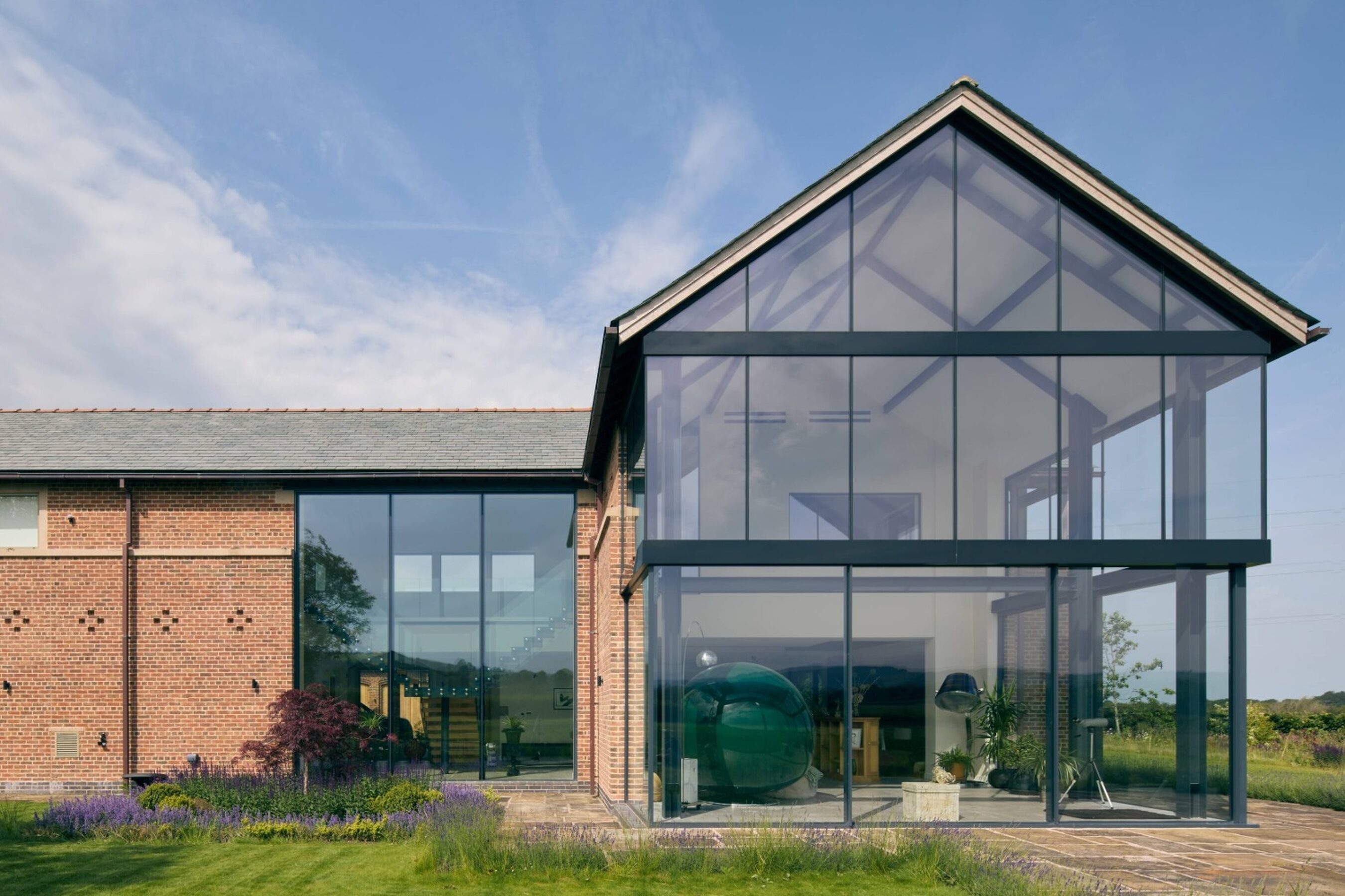 Garden View of Slim Sliding Glass Doors in Cheshire | Fodens Farm