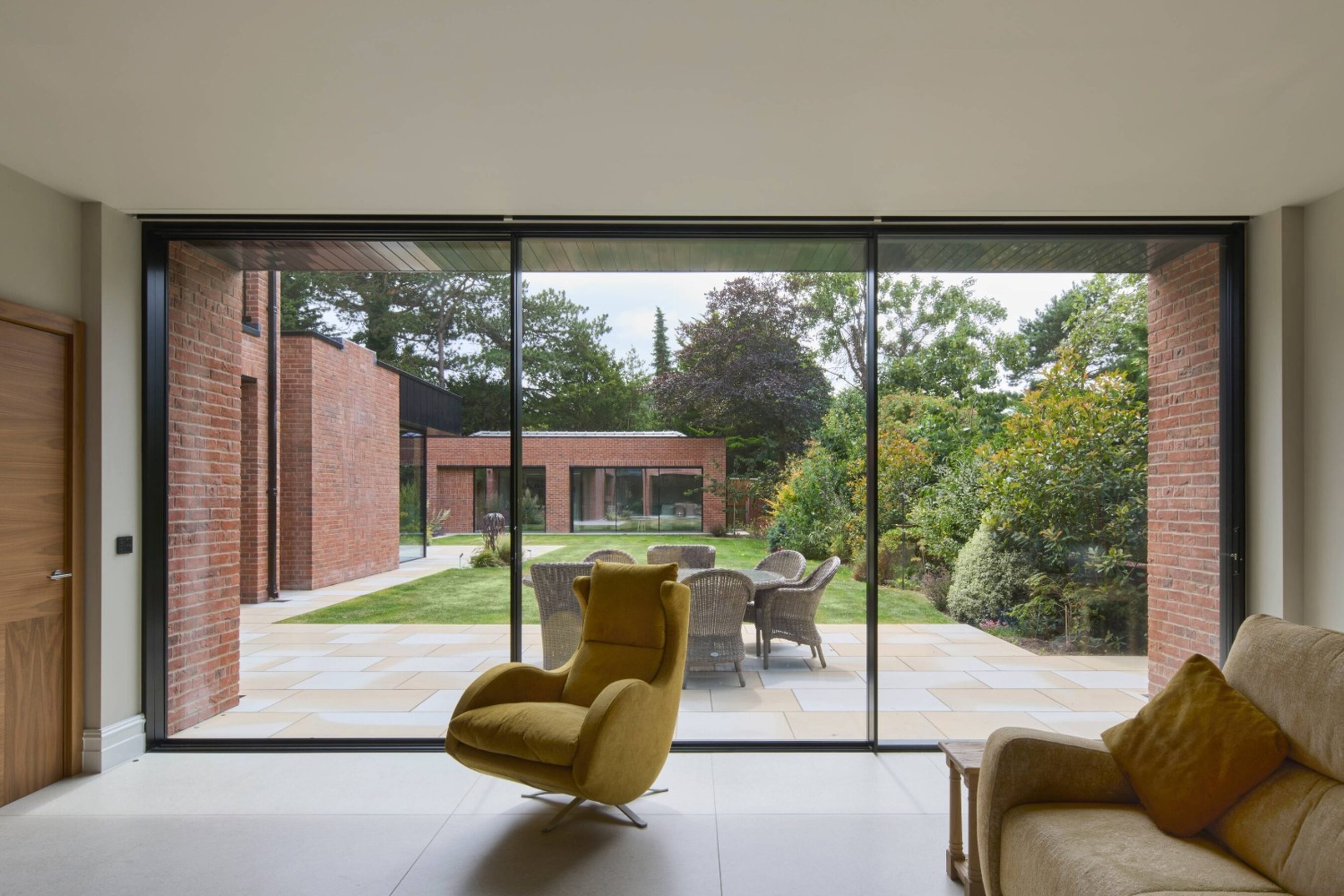 Lounge View of Slim Sliding Glass Doors in Merseyside | Shireburn